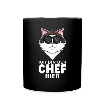 coole Katze - Ragdoll Katze - Chef Spruch - Tasse einfarbig - Schwarz - Vorne