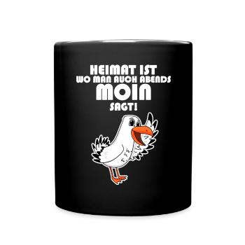 Heimat Moin Begrüßung Möwe - Tasse einfarbig - Schwarz - Vorne