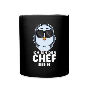 cooler Pinguin Chef Spruch - Tasse einfarbig - Schwarz - Vorne