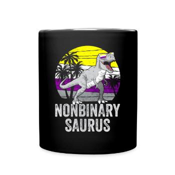 Non Binary Pride Flag Dinosaur Trex LGBTQ - Full Colour Mug - black - Front