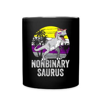 Non Binary Pride Flag Dinosaur Trex LGBTQ - Full Colour Mug - black - Front