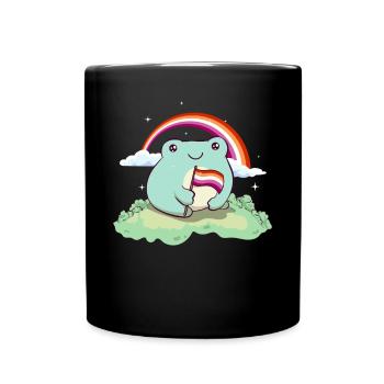 Lesbian Pride Flag Cute Frog Subtle LGBTQ - Full Colour Mug - black - Front