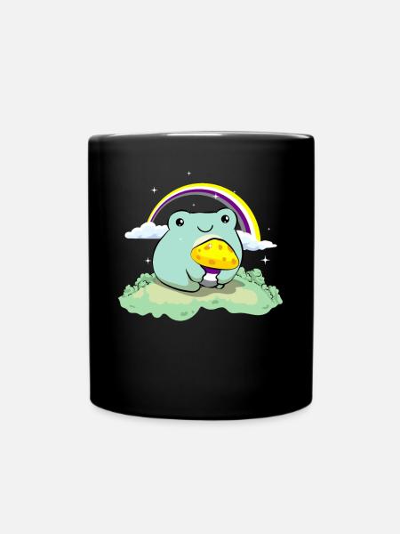 Nicht binär Stolz Flagge niedlich Frosch Pilz subt - Tasse einfarbig - Schwarz