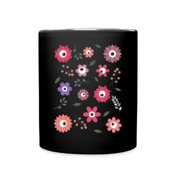 Weirdcore Aesthetic Floral Eyes Muster - Tasse einfarbig - Schwarz - Vorne