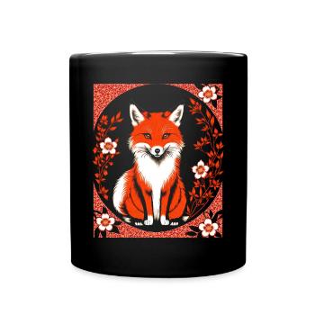 Renards Fleur de cerisier japonais Kitsune Renard - Mug uni - noir - Devant