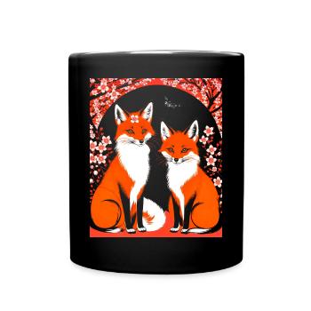 Füchse Japanische Kirschblüte Blume Kitsune Fuchs - Tasse einfarbig - Schwarz - Vorne