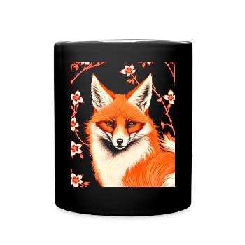 Renards Fleur de cerisier japonais Kitsune Renard - Mug uni - noir - Devant