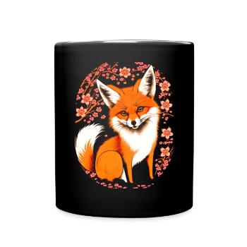 Renards Fleur de cerisier japonais Kitsune Renard - Mug uni - noir - Devant