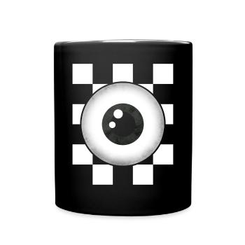 Weirdcore Aesthetic Black White Eyeball Checkered - Full Colour Mug - black - Front