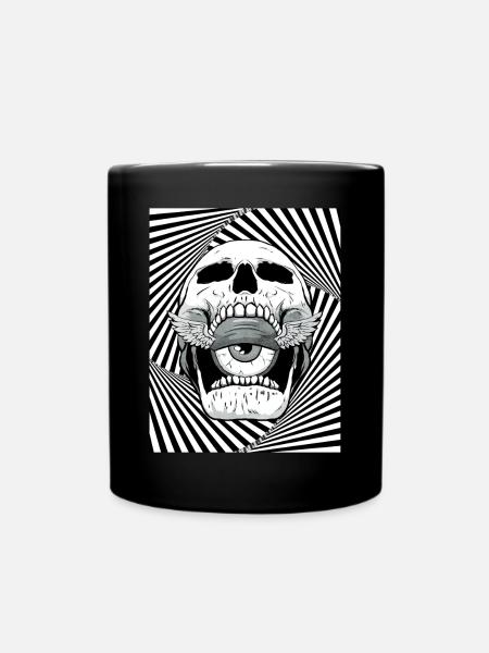 Weirdcore Aesthetic Skull Eyeball Wings - Full Colour Mug - black