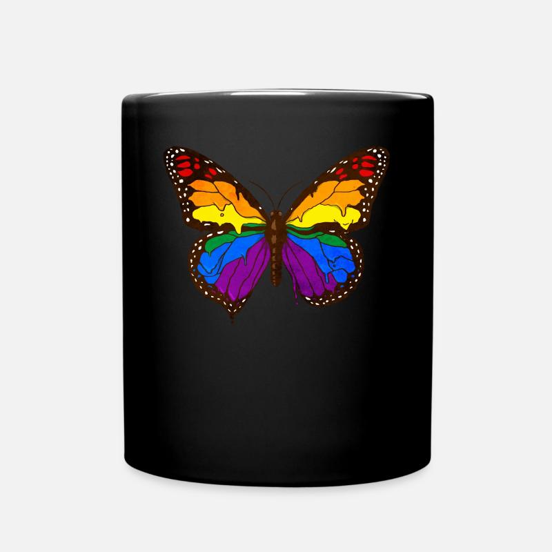 Gay Pride Rainbow Flag Butterfly - Mug uni - noir
