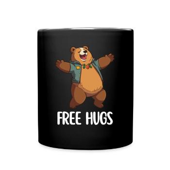 "Free Hugs" - Funny saying with cartoon bear - Full Colour Mug - black - Front