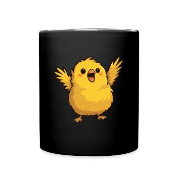 Cute yellow cartoon bird for young and old - Full Colour Mug - black - Front