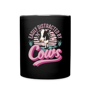 Easily distracted by Cows Cow Cattle Breeder Cow - Full Colour Mug - black - Front