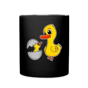 Duck Family - Duck with Baby - Full Colour Mug - black - Front