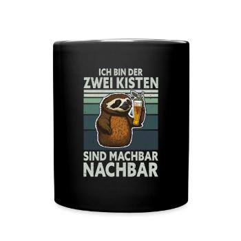 2 Kisten sind machbar Nachbar Faultier - Tasse einfarbig - Schwarz - Vorne