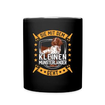 Die mit dem Kleiner Münsterländer geht - Tasse einfarbig - Schwarz - Vorne