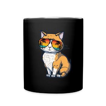 Cool Feline in Shades: Whiskered Purrfection - Tasse einfarbig - Schwarz - Vorne