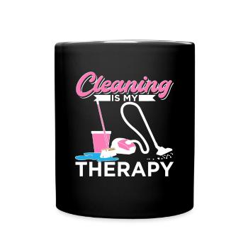 Cleaning Is My Therapy Funny Housekeeping Cleaning - Full Colour Mug - black - Front
