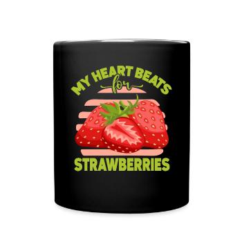 Mein Herz schlägt für Erdbeeren - Tasse einfarbig - Schwarz - Vorne
