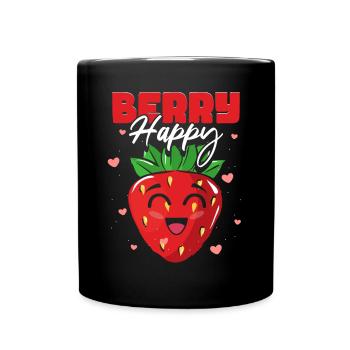 Berry Happy Erdbeere - Tasse einfarbig - Schwarz - Vorne