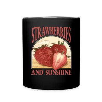 Vintage Erdbeere - Tasse einfarbig - Schwarz - Vorne