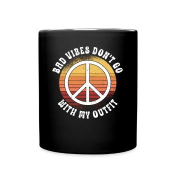 Hippie Peace Zeichen Frieden Blumen Blumenkind - Tasse einfarbig - Schwarz - Vorne