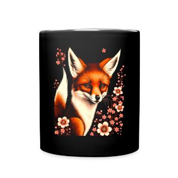Renards Fleur de cerisier japonais Kitsune Renard - Mug uni - noir - Devant