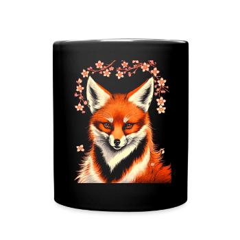 Renards Fleur de cerisier japonais Kitsune Renard - Mug uni - noir - Devant