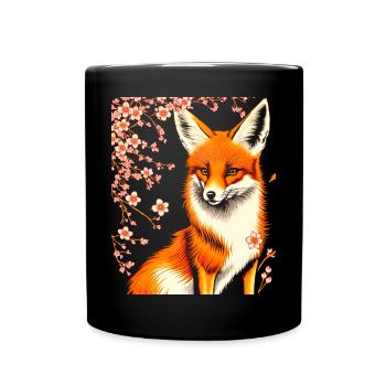 Füchse Japanische Kirschblütenblume Kitsune Fuchs - Tasse einfarbig - Schwarz - Vorne