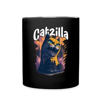 Catzilla Unleashed Funny Cartoon-Style Feline - Tasse einfarbig - Schwarz - Vorne