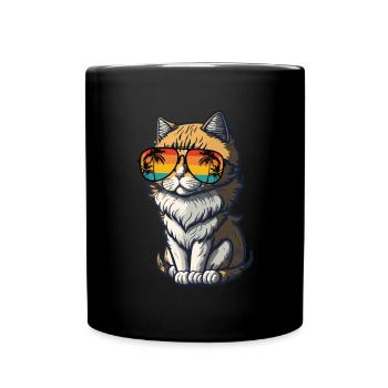 Cool Feline in Shades: Whiskered Purrfection - Tasse einfarbig - Schwarz - Vorne