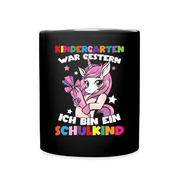 Ich bin ein Schulkind Einschulung Einhorn - Tasse einfarbig - Schwarz - Vorne