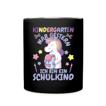 Ich bin ein Schulkind Einhorn - Tasse einfarbig - Schwarz - Vorne