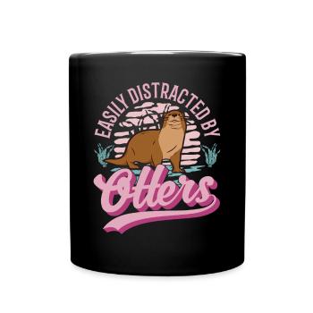 Facilement distrait par les loutres Loutre Loutre Loutre Loutre - Mug uni - noir - Devant
