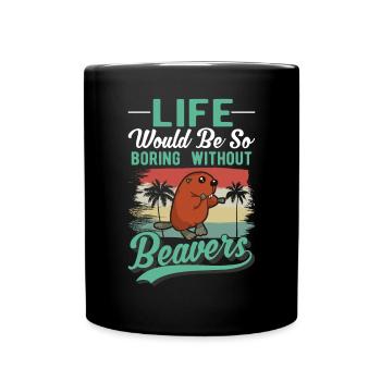 Biber Geschenk Biberdamm - Tasse einfarbig - Schwarz - Vorne