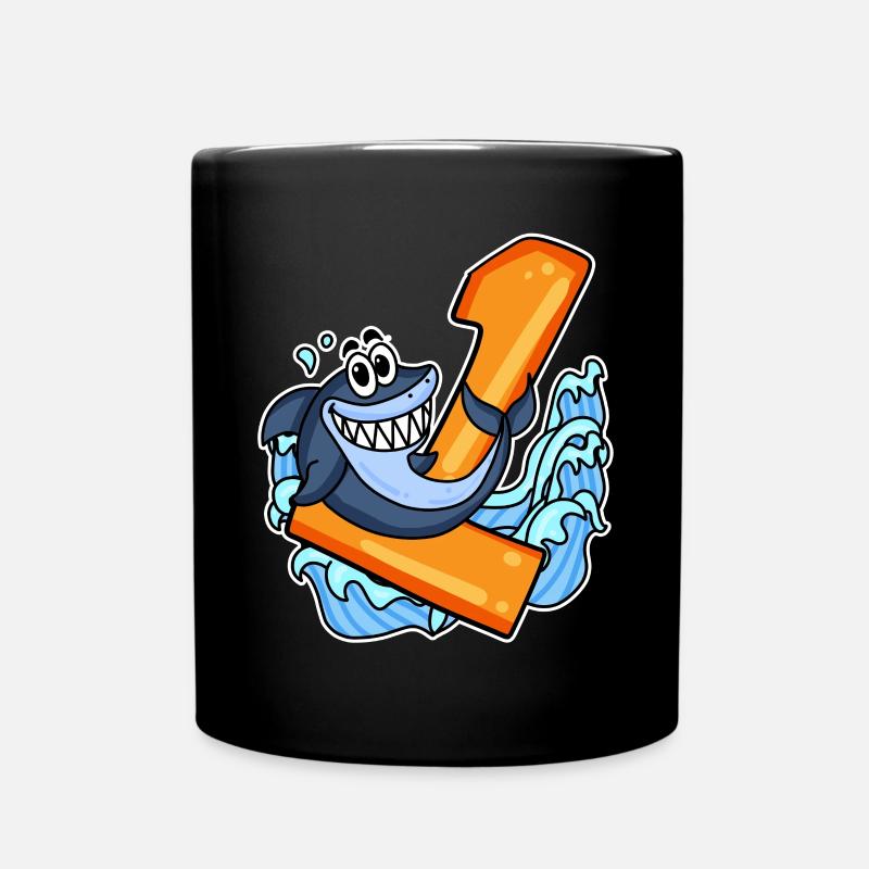 1 Jahr alt - Einschulung - Hai Motiv - Tasse einfarbig - Schwarz