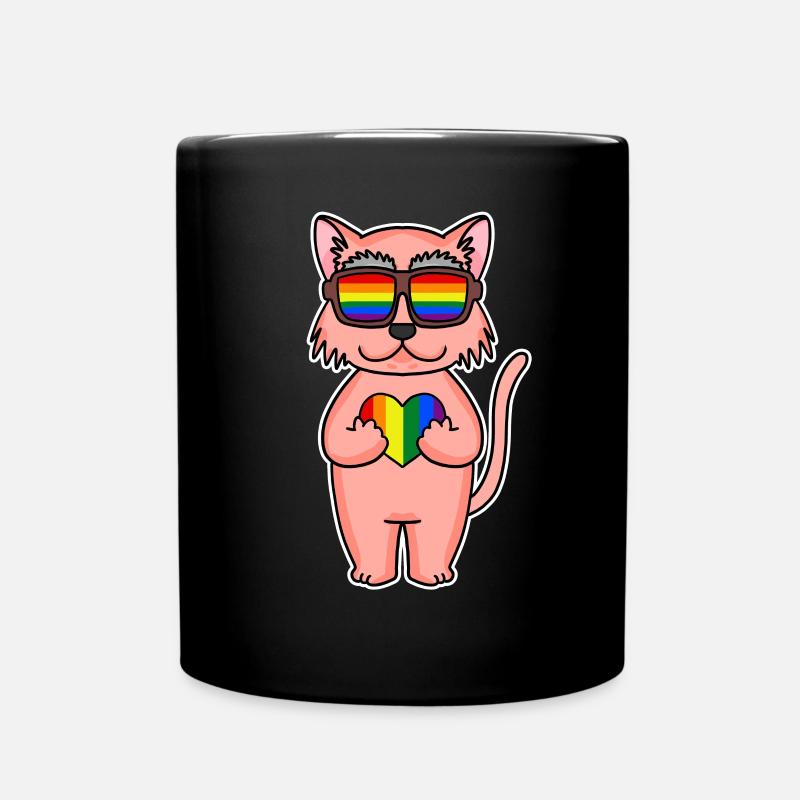 Regenbogen Farbenfroh Katze - coole Katze - Tasse einfarbig - Schwarz