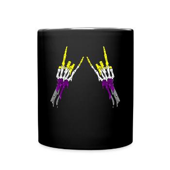 Non Binary Pride Flag Devil Horn Skeleton Subtle - Tasse einfarbig - Schwarz - Vorne