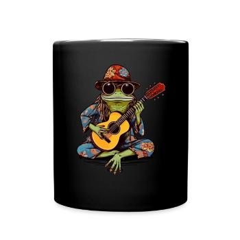 Hippie Frosch Gitarre spielend - Hippie Kostüm - Tasse einfarbig - Schwarz - Vorne