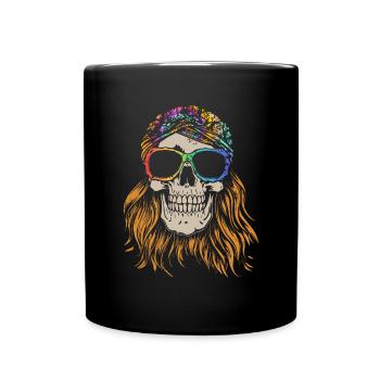 Hippie Totenkopf - Hippie Kostüm Tie Dye - Tasse einfarbig - Schwarz - Vorne