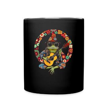 Hippie Frosch Gitarre spielend - Hippie Kostüm - Tasse einfarbig - Schwarz - Vorne