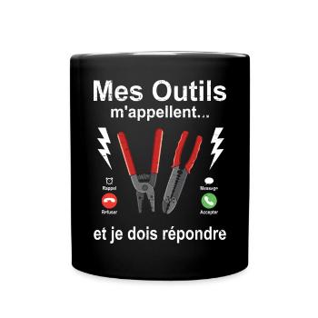 Électricien mes outils m'appellent fête des pères - Mug uni - noir - Devant