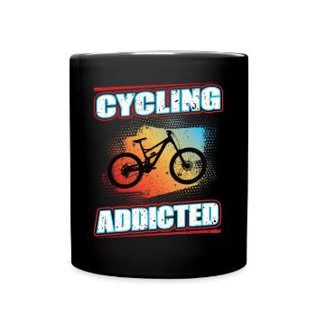 Cycling Addicted Mountain Bike MTB Bicycle Wheel - Full Colour Mug - black - Front