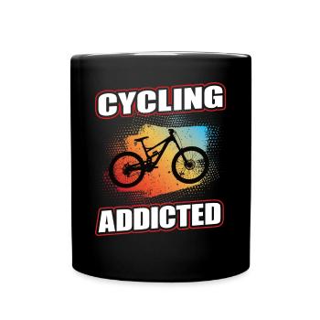 Cycling Addicted Mountain Bike MTB Bicycle Wheel - Full Colour Mug - black - Front