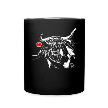 Kuh Herz Händchen Halten mit Kuh - Tasse einfarbig - Schwarz - Vorne