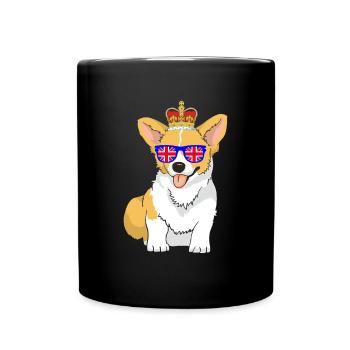 Corgi wears the crown of the Queen of England - Full Colour Mug - black - Front