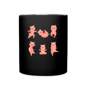 Yoga Schwein Meditation Schweinchen macht Yoga - Tasse einfarbig - Schwarz - Vorne
