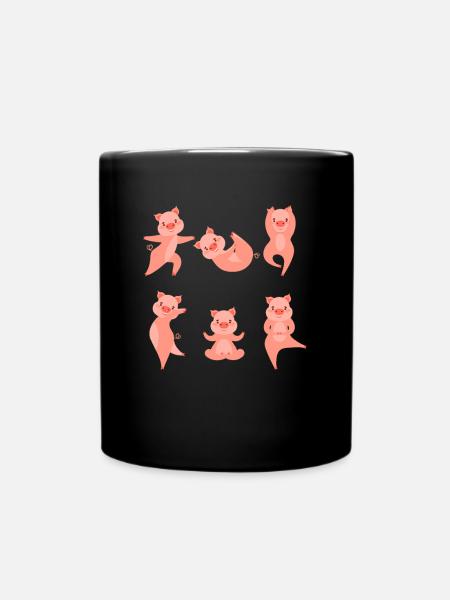 Yoga Schwein Meditation Schweinchen macht Yoga - Tasse einfarbig - Schwarz