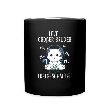 Level Großer Bruder freigeschaltet Gamer Katze - Tasse einfarbig - Schwarz - Vorne